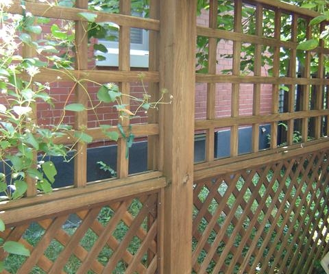 A brown lattice fence